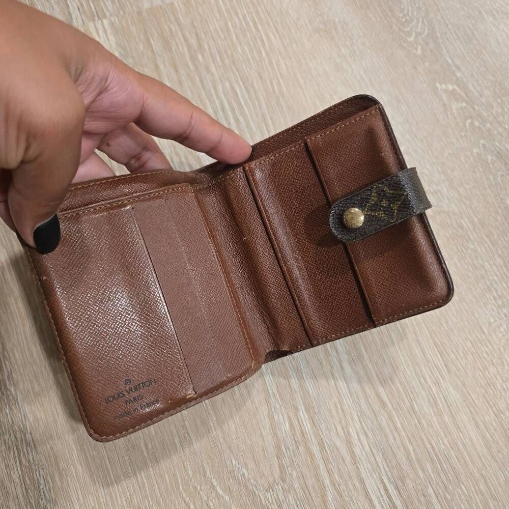 Louis Vuitton Womens Brown Leather Monogram Canvas Bifold Compact Zipper Wallet‎ - Picture 4 of 10